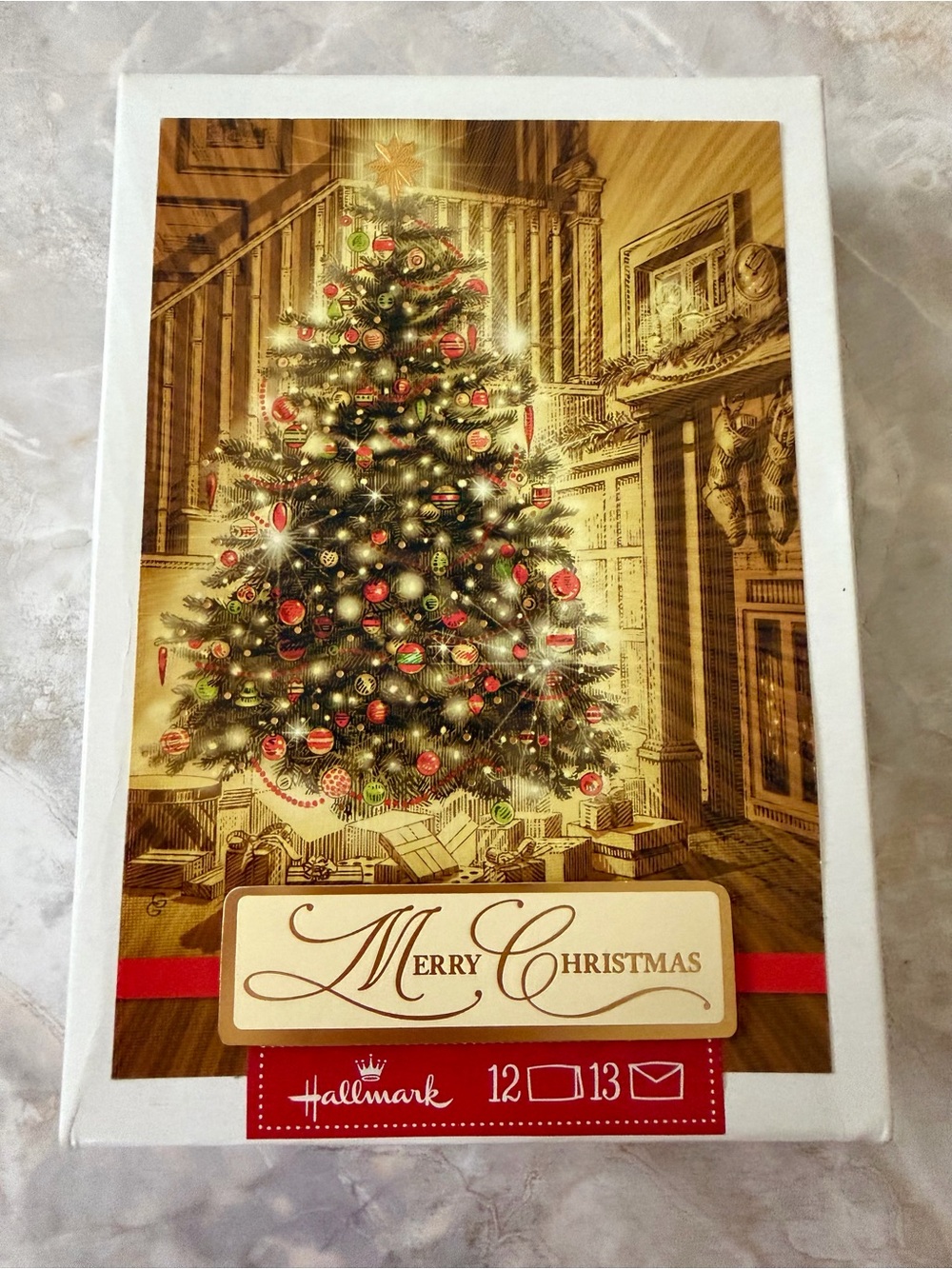 Hallmark Gold and Red Christmas Tree Card Set